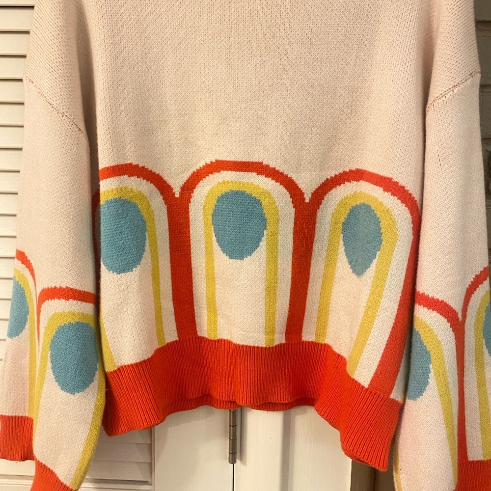 Miss Sparkling Oversized RETRO Women's Cream Rainbow-Pattern Crewneck Sweater - Picture 5 of 10